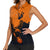 Flying Eagle Carrying Bowling Ball Women Sleeveless Polo Shirt with Grunge Orange and Black Splatter Design - Wonder Print Shop