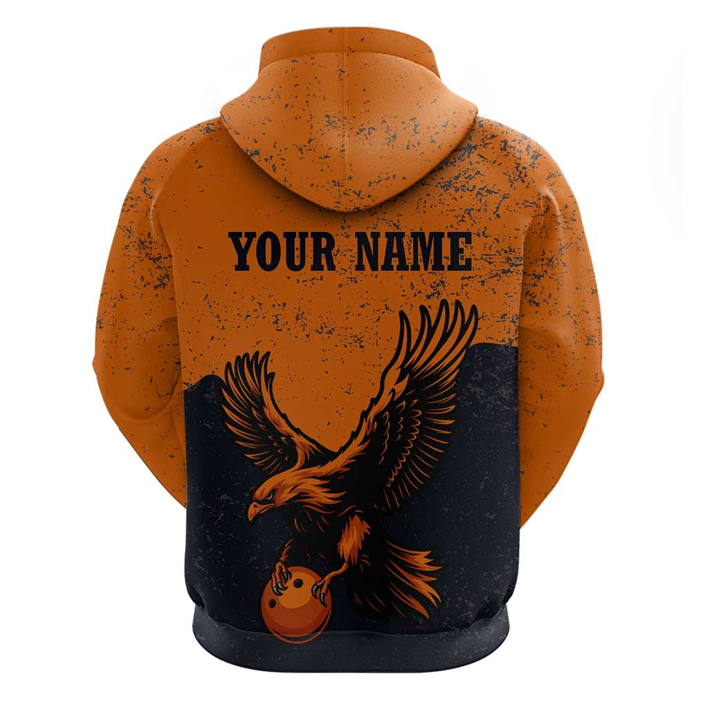Flying Eagle Carrying Bowling Ball Zip Hoodie with Grunge Orange and Black Splatter Design - Wonder Print Shop