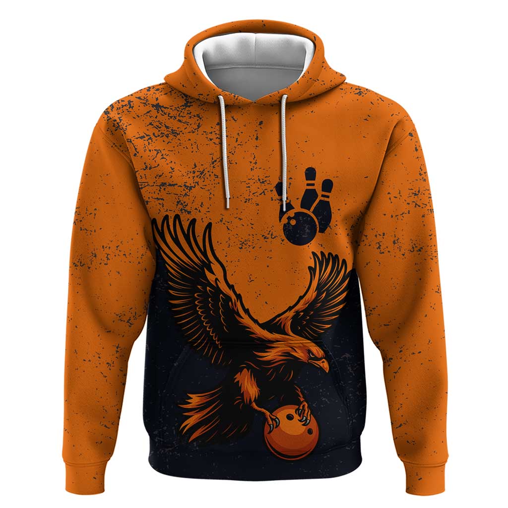 Flying Eagle Carrying Bowling Ball Zip Hoodie with Grunge Orange and Black Splatter Design - Wonder Print Shop