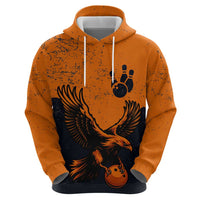 Flying Eagle Carrying Bowling Ball Zip Hoodie with Grunge Orange and Black Splatter Design - Wonder Print Shop