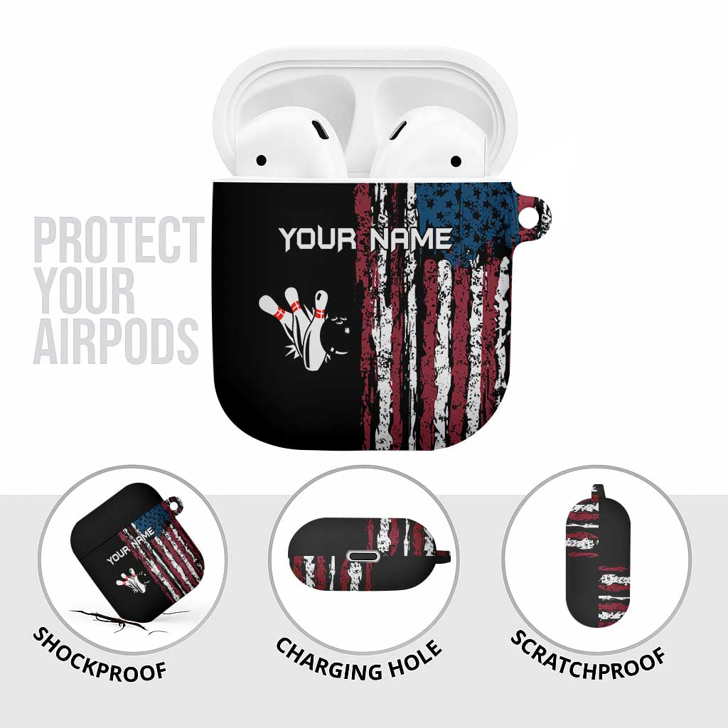 Distressed American Flag AirPods Case with Bowling Pins and Ball Vertical Stripe Design - Wonder Print Shop