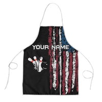 Distressed American Flag Apron with Bowling Pins and Ball Vertical Stripe Design - Wonder Print Shop