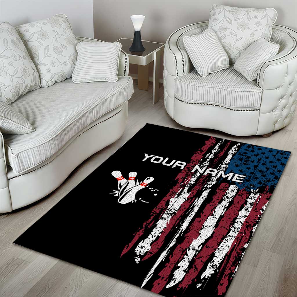 Distressed American Flag Area Rug with Bowling Pins and Ball Vertical Stripe Design - Wonder Print Shop