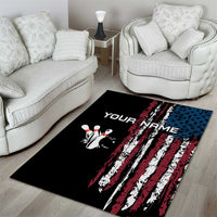 Distressed American Flag Area Rug with Bowling Pins and Ball Vertical Stripe Design - Wonder Print Shop