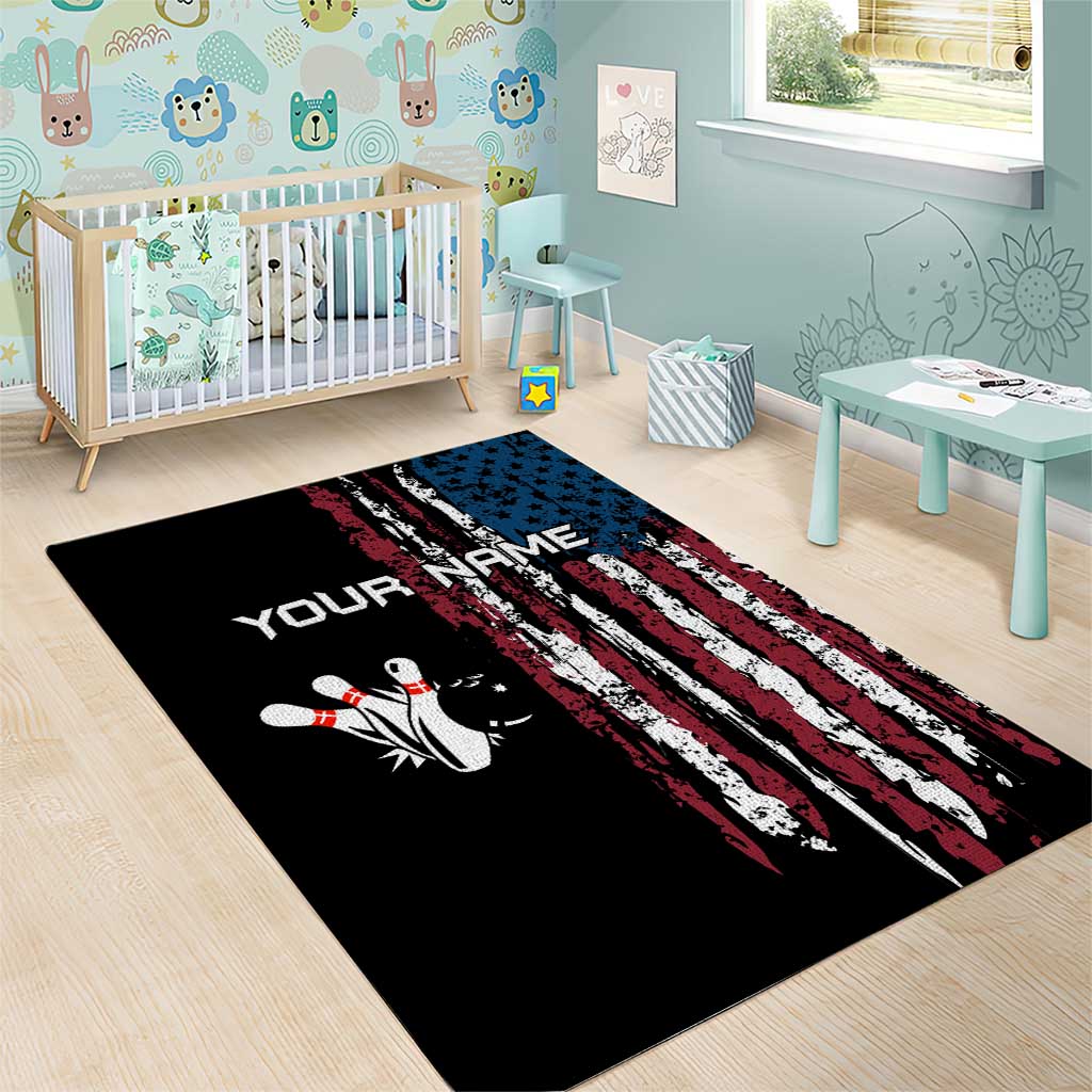 Distressed American Flag Area Rug with Bowling Pins and Ball Vertical Stripe Design - Wonder Print Shop