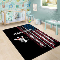 Distressed American Flag Area Rug with Bowling Pins and Ball Vertical Stripe Design - Wonder Print Shop