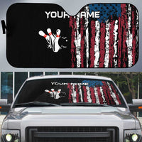 Distressed American Flag Auto Sun Shade with Bowling Pins and Ball Vertical Stripe Design - Wonder Print Shop