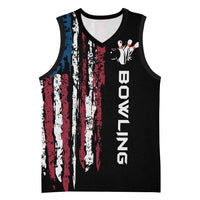 Distressed American Flag Basketball Jersey with Bowling Pins and Ball Vertical Stripe Design - Wonder Print Shop
