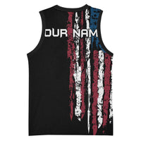 Distressed American Flag Basketball Jersey with Bowling Pins and Ball Vertical Stripe Design - Wonder Print Shop