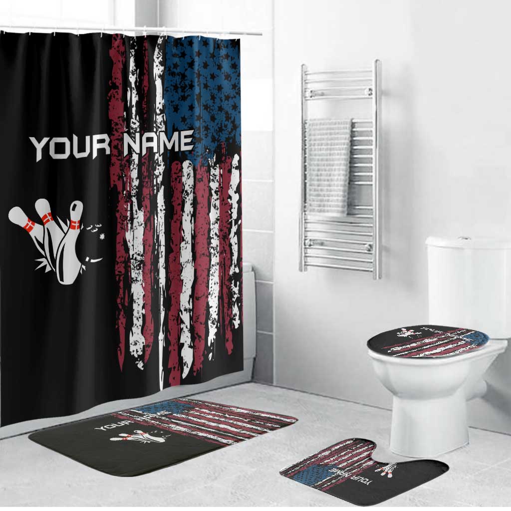 Distressed American Flag Bathroom Set with Bowling Pins and Ball Vertical Stripe Design - Wonder Print Shop