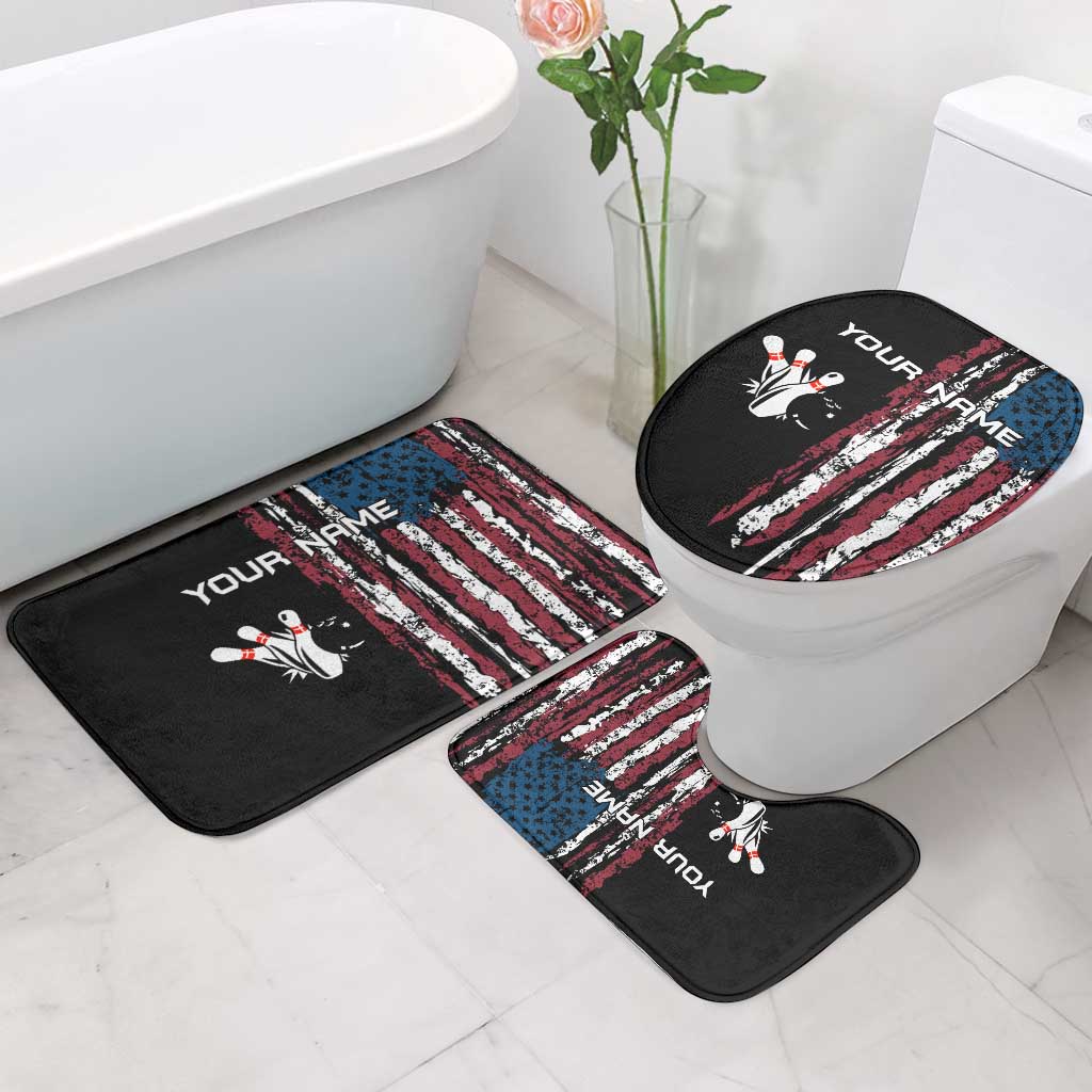 Distressed American Flag Bathroom Set with Bowling Pins and Ball Vertical Stripe Design - Wonder Print Shop