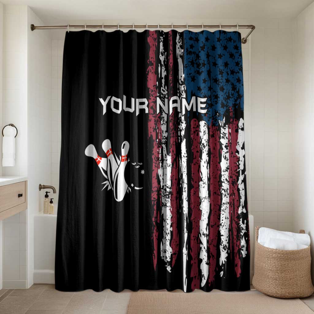 Distressed American Flag Bathroom Set with Bowling Pins and Ball Vertical Stripe Design - Wonder Print Shop