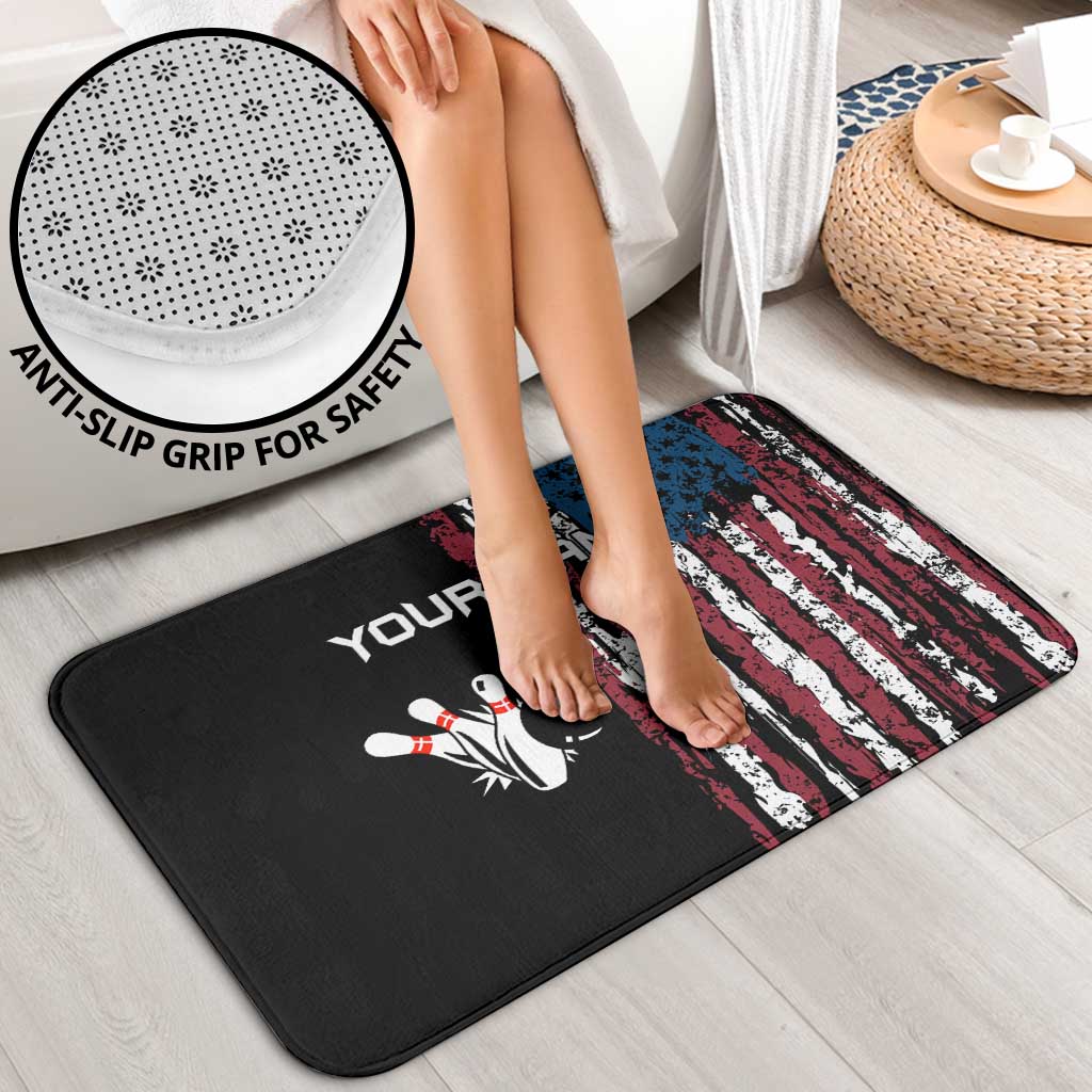 Distressed American Flag Bathroom Set with Bowling Pins and Ball Vertical Stripe Design - Wonder Print Shop