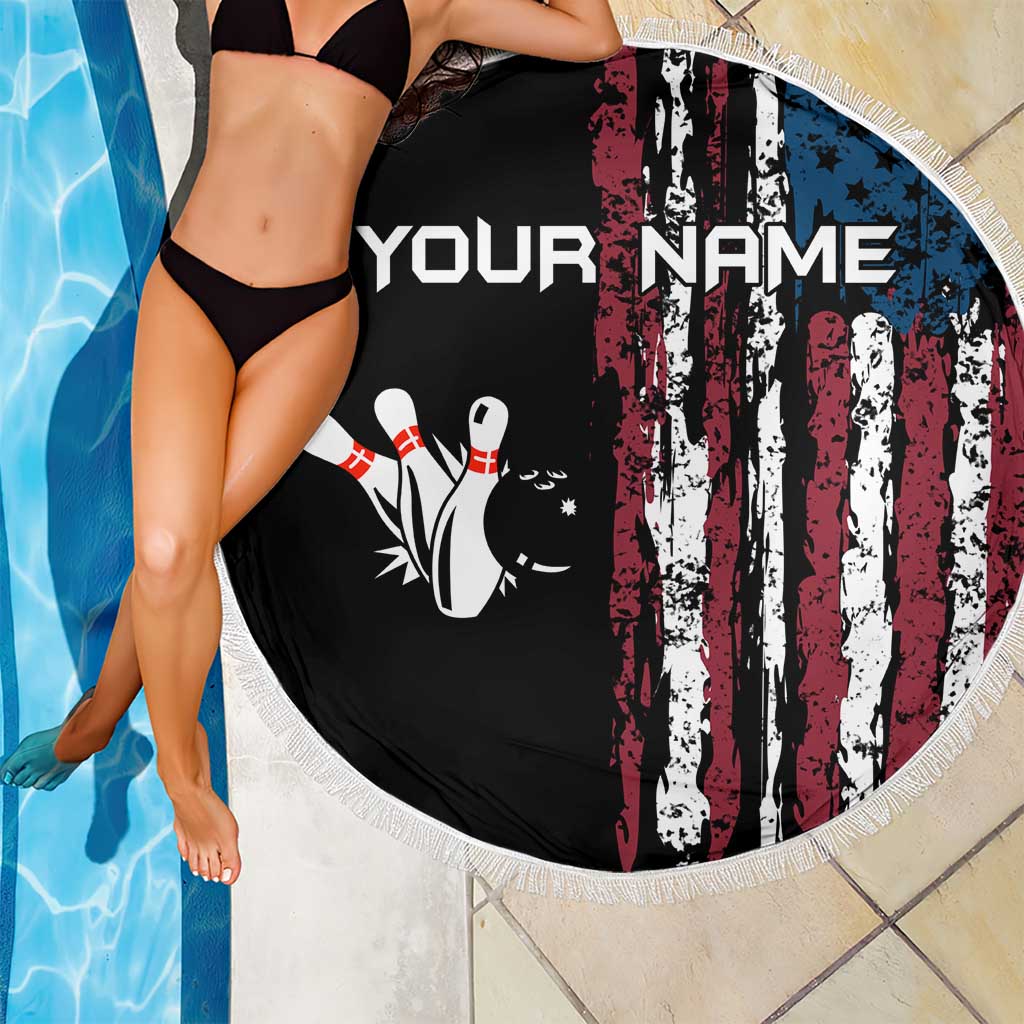 Distressed American Flag Beach Blanket with Bowling Pins and Ball Vertical Stripe Design - Wonder Print Shop