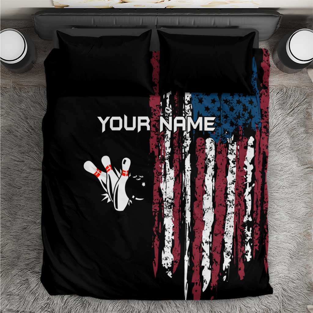 Distressed American Flag Bedding Set with Bowling Pins and Ball Vertical Stripe Design - Wonder Print Shop