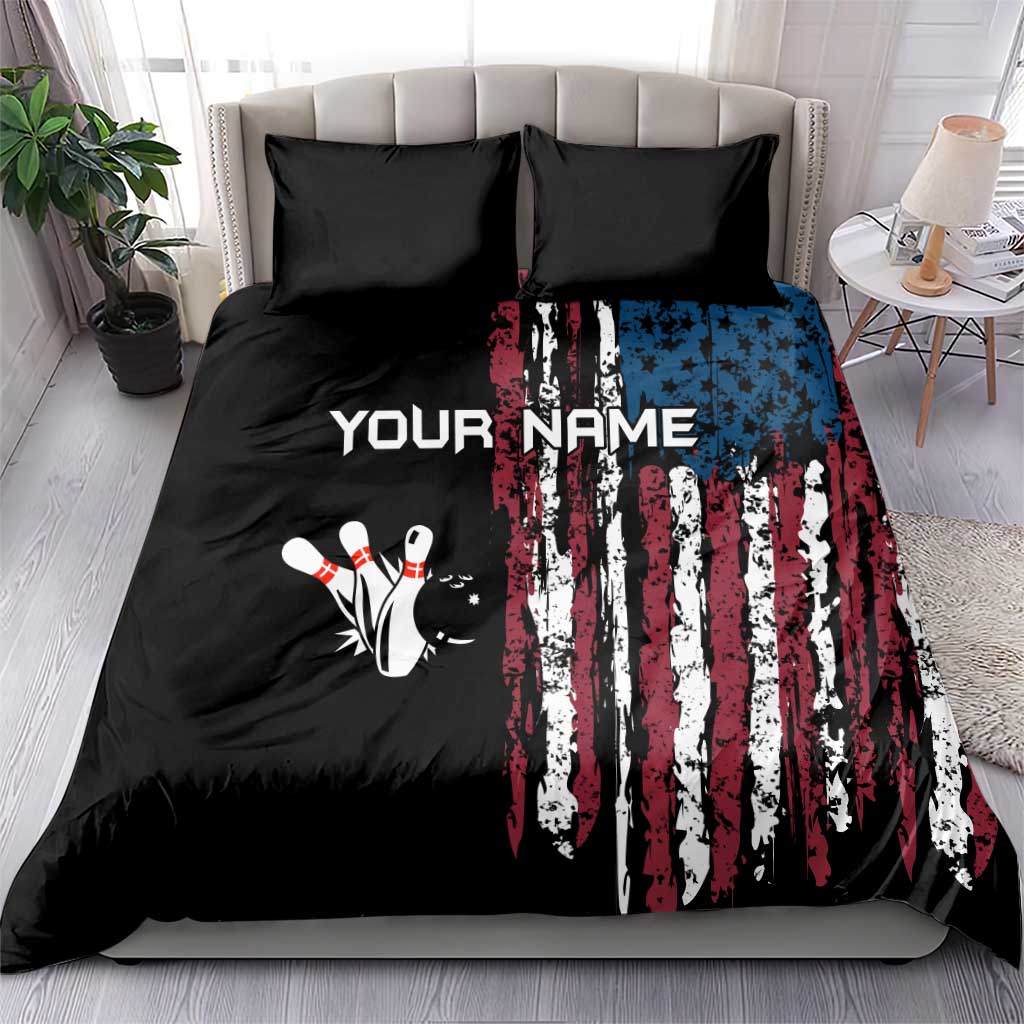 Distressed American Flag Bedding Set with Bowling Pins and Ball Vertical Stripe Design - Wonder Print Shop