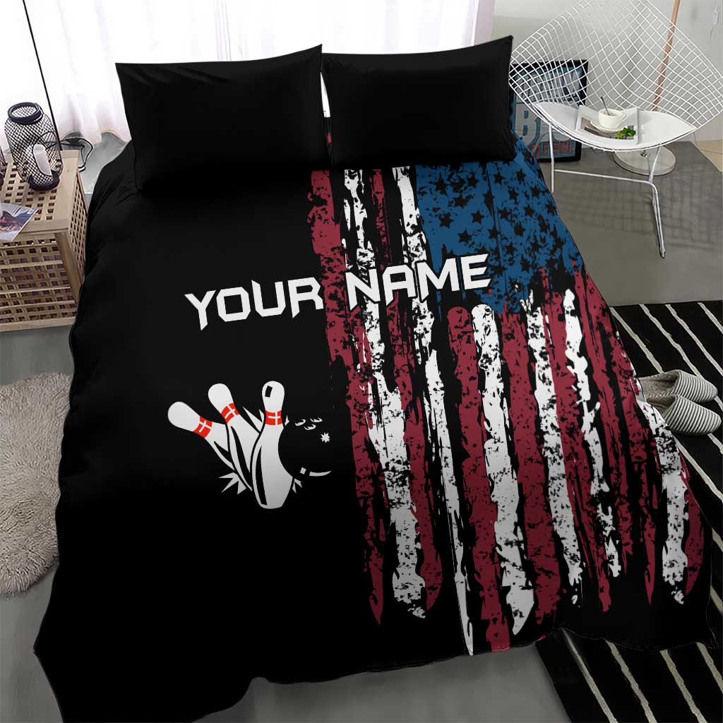 Distressed American Flag Bedding Set with Bowling Pins and Ball Vertical Stripe Design - Wonder Print Shop