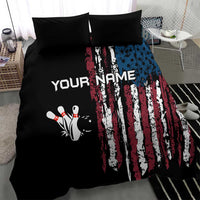 Distressed American Flag Bedding Set with Bowling Pins and Ball Vertical Stripe Design - Wonder Print Shop