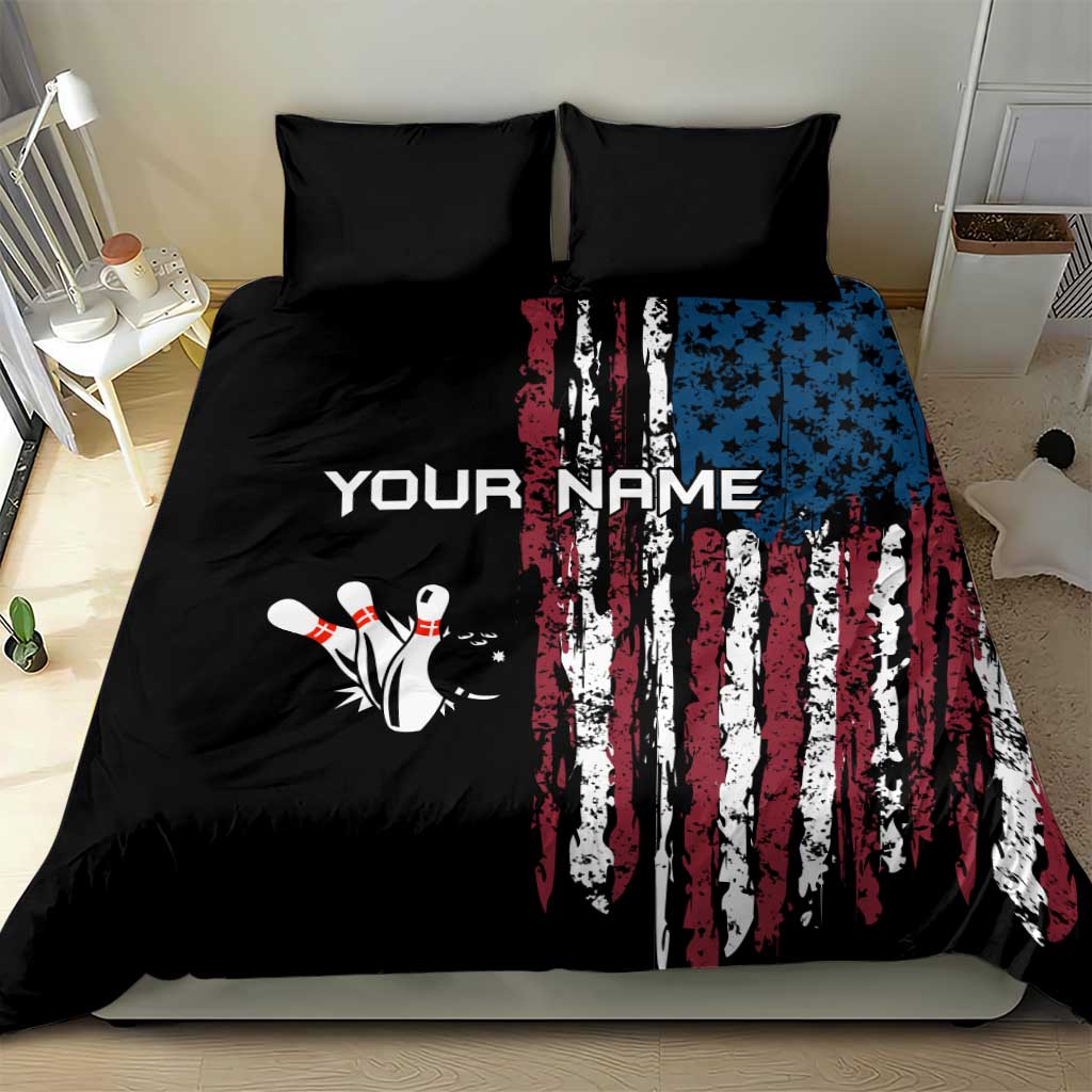 Distressed American Flag Bedding Set with Bowling Pins and Ball Vertical Stripe Design - Wonder Print Shop