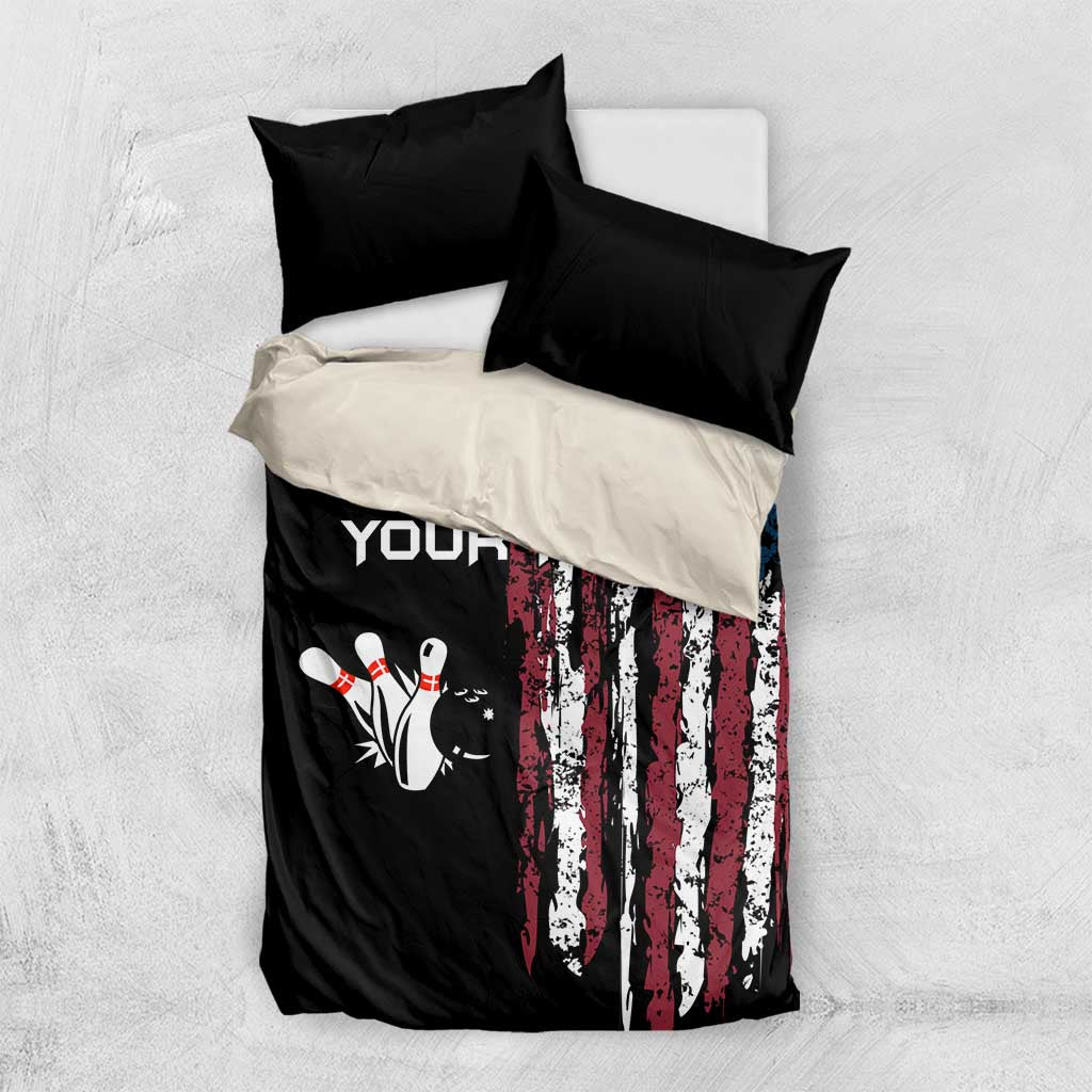 Distressed American Flag Bedding Set with Bowling Pins and Ball Vertical Stripe Design - Wonder Print Shop