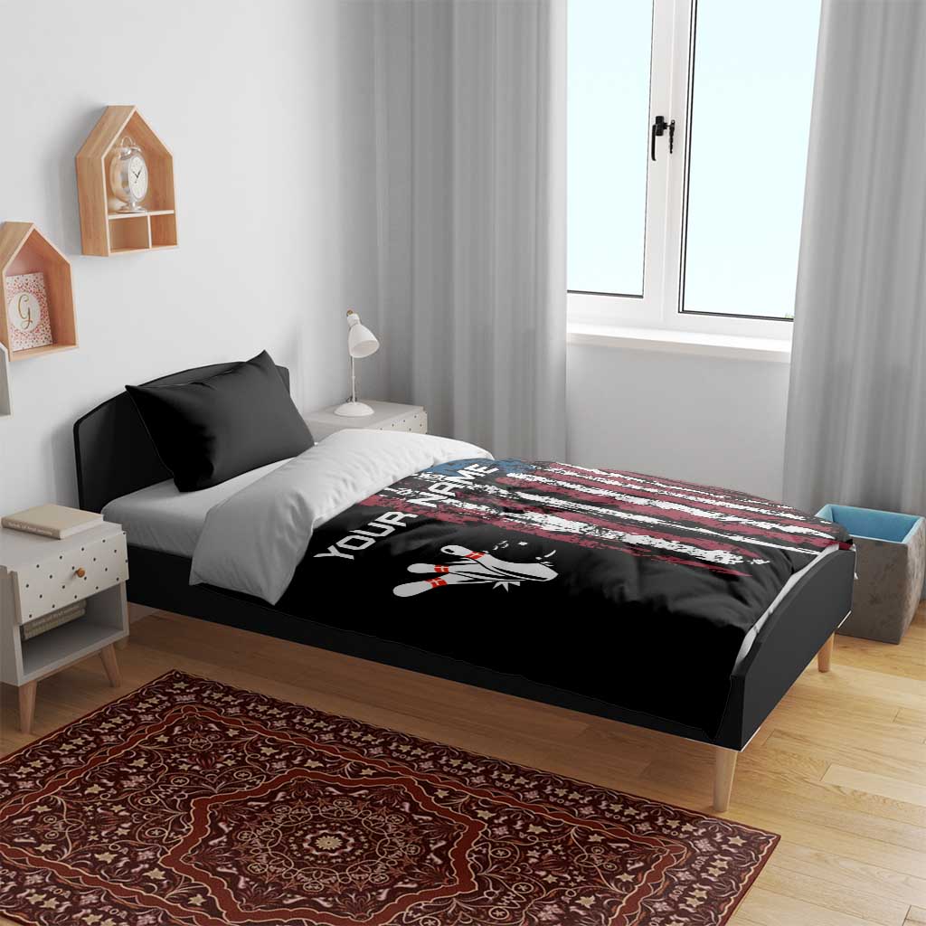 Distressed American Flag Bedding Set with Bowling Pins and Ball Vertical Stripe Design - Wonder Print Shop