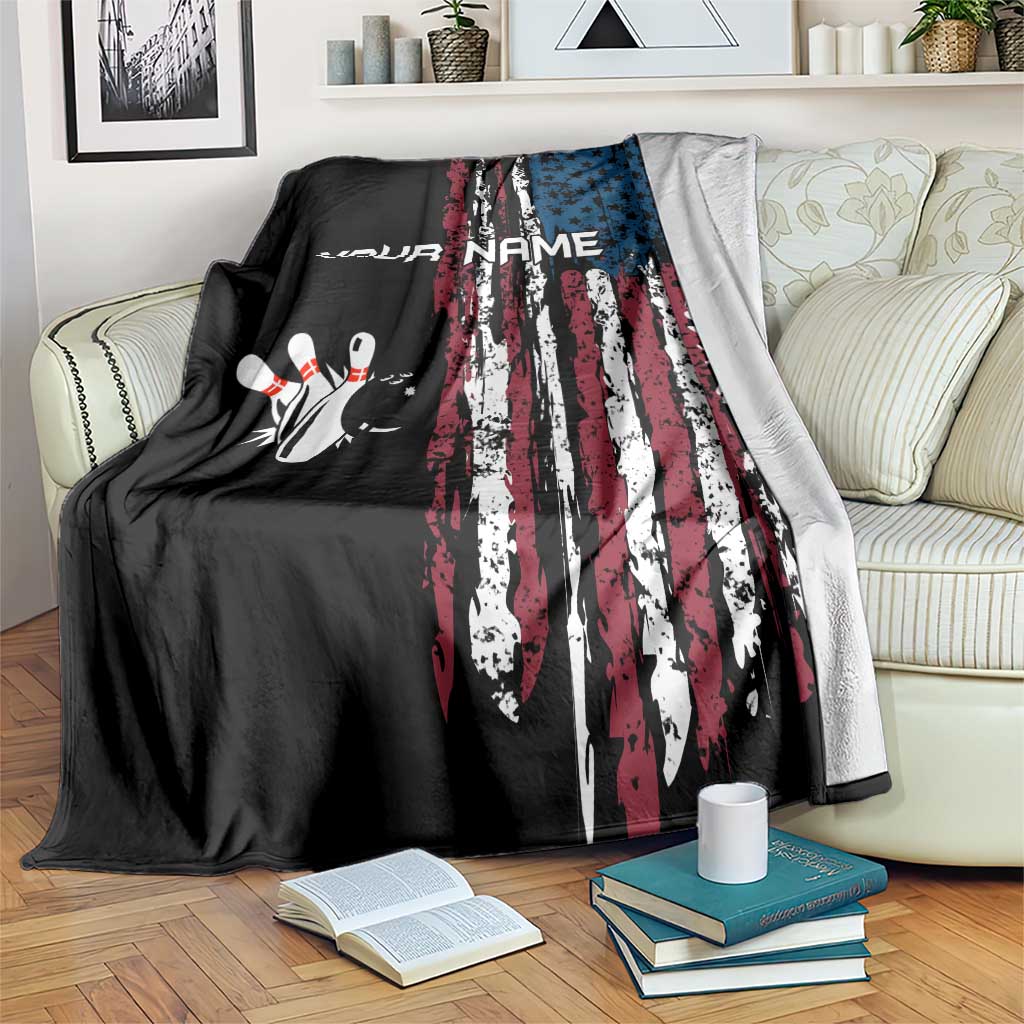 Distressed American Flag Blanket with Bowling Pins and Ball Vertical Stripe Design - Wonder Print Shop