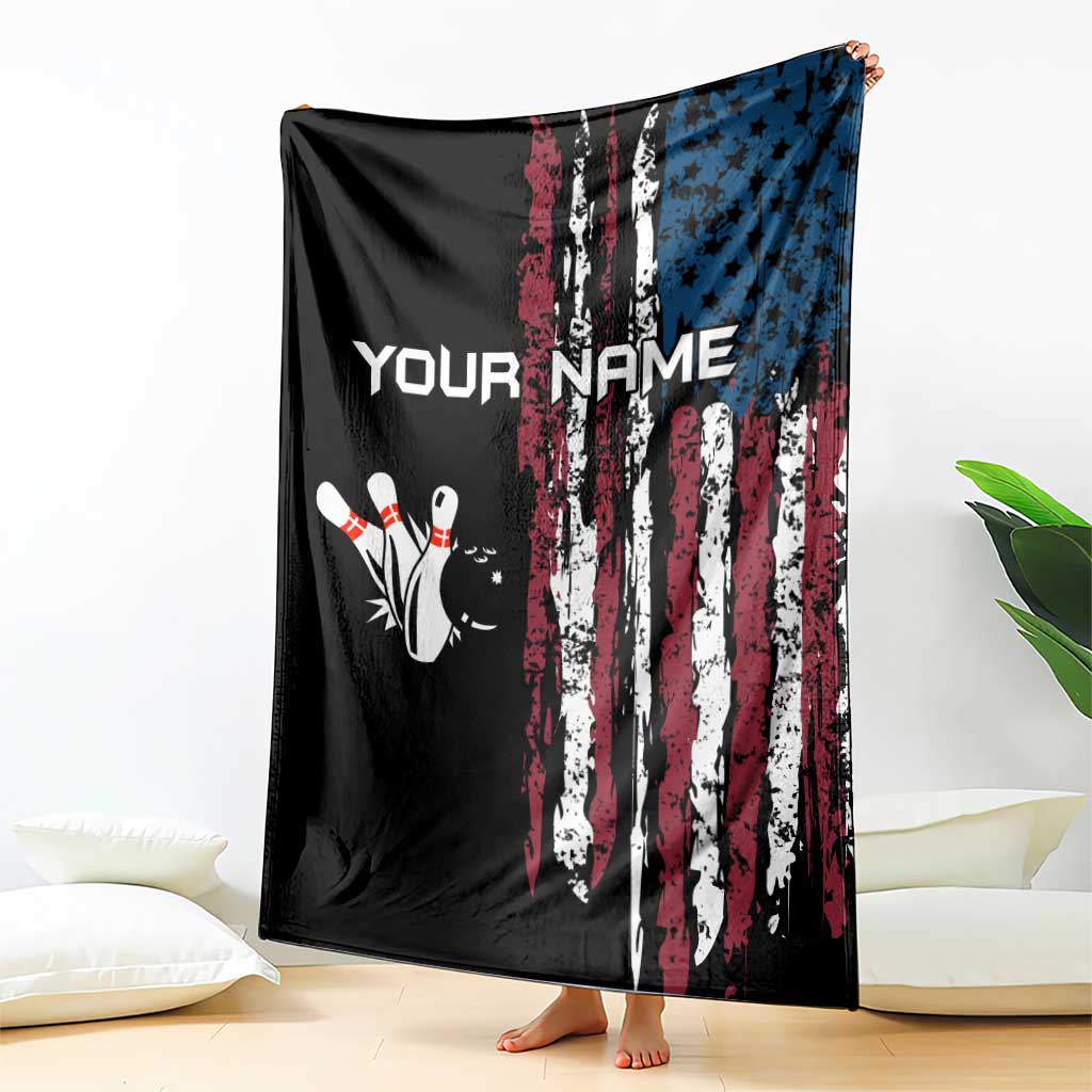 Distressed American Flag Blanket with Bowling Pins and Ball Vertical Stripe Design - Wonder Print Shop