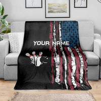 Distressed American Flag Blanket with Bowling Pins and Ball Vertical Stripe Design - Wonder Print Shop