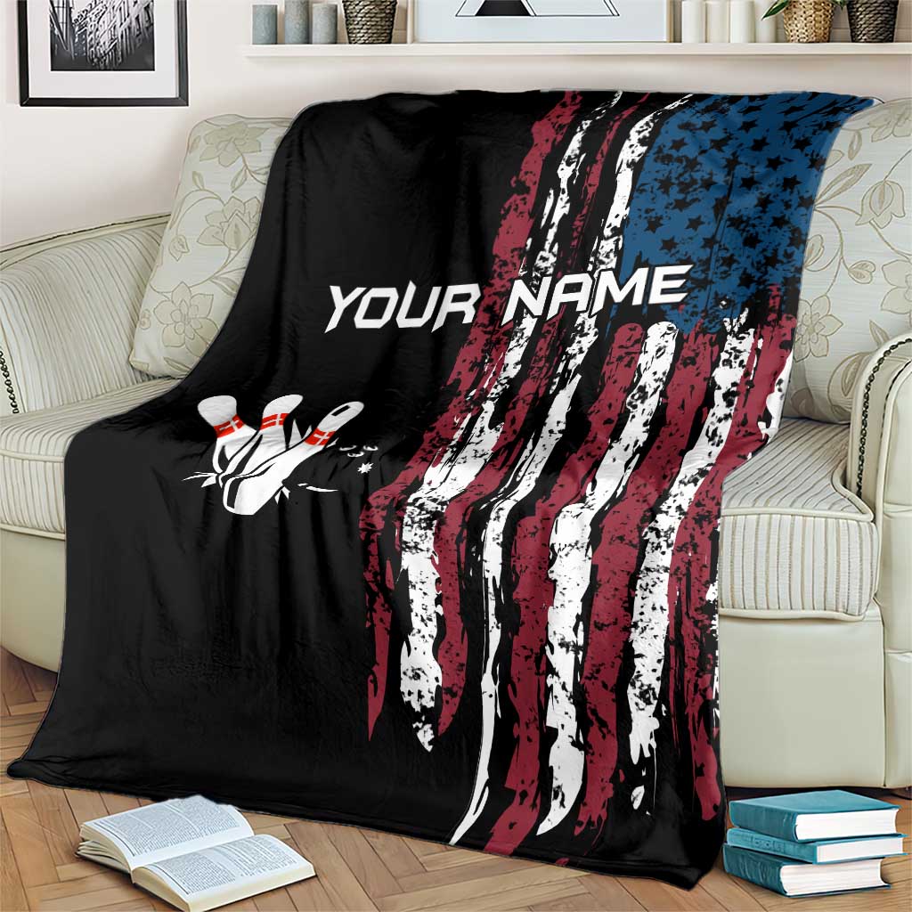 Distressed American Flag Blanket with Bowling Pins and Ball Vertical Stripe Design - Wonder Print Shop