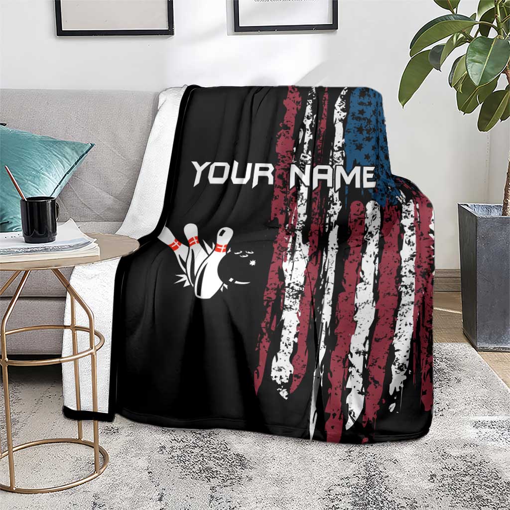 Distressed American Flag Blanket with Bowling Pins and Ball Vertical Stripe Design - Wonder Print Shop