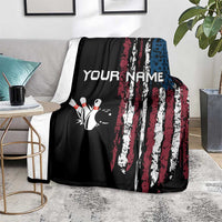 Distressed American Flag Blanket with Bowling Pins and Ball Vertical Stripe Design - Wonder Print Shop