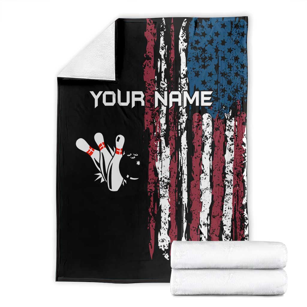 Distressed American Flag Blanket with Bowling Pins and Ball Vertical Stripe Design - Wonder Print Shop