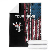 Distressed American Flag Blanket with Bowling Pins and Ball Vertical Stripe Design - Wonder Print Shop