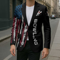 Distressed American Flag Blazer with Bowling Pins and Ball Vertical Stripe Design - Wonder Print Shop