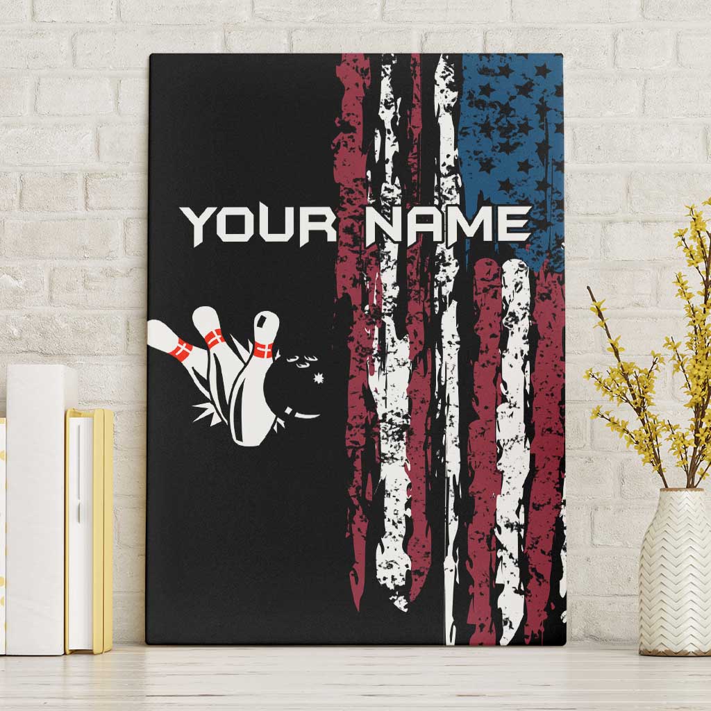 Distressed American Flag Canvas Wall Art with Bowling Pins and Ball Vertical Stripe Design - Wonder Print Shop