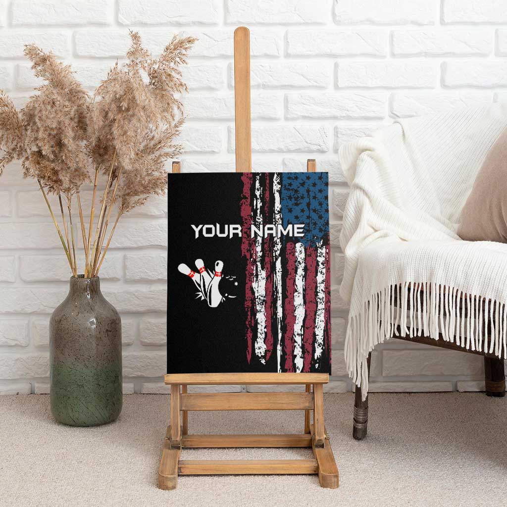 Distressed American Flag Canvas Wall Art with Bowling Pins and Ball Vertical Stripe Design - Wonder Print Shop