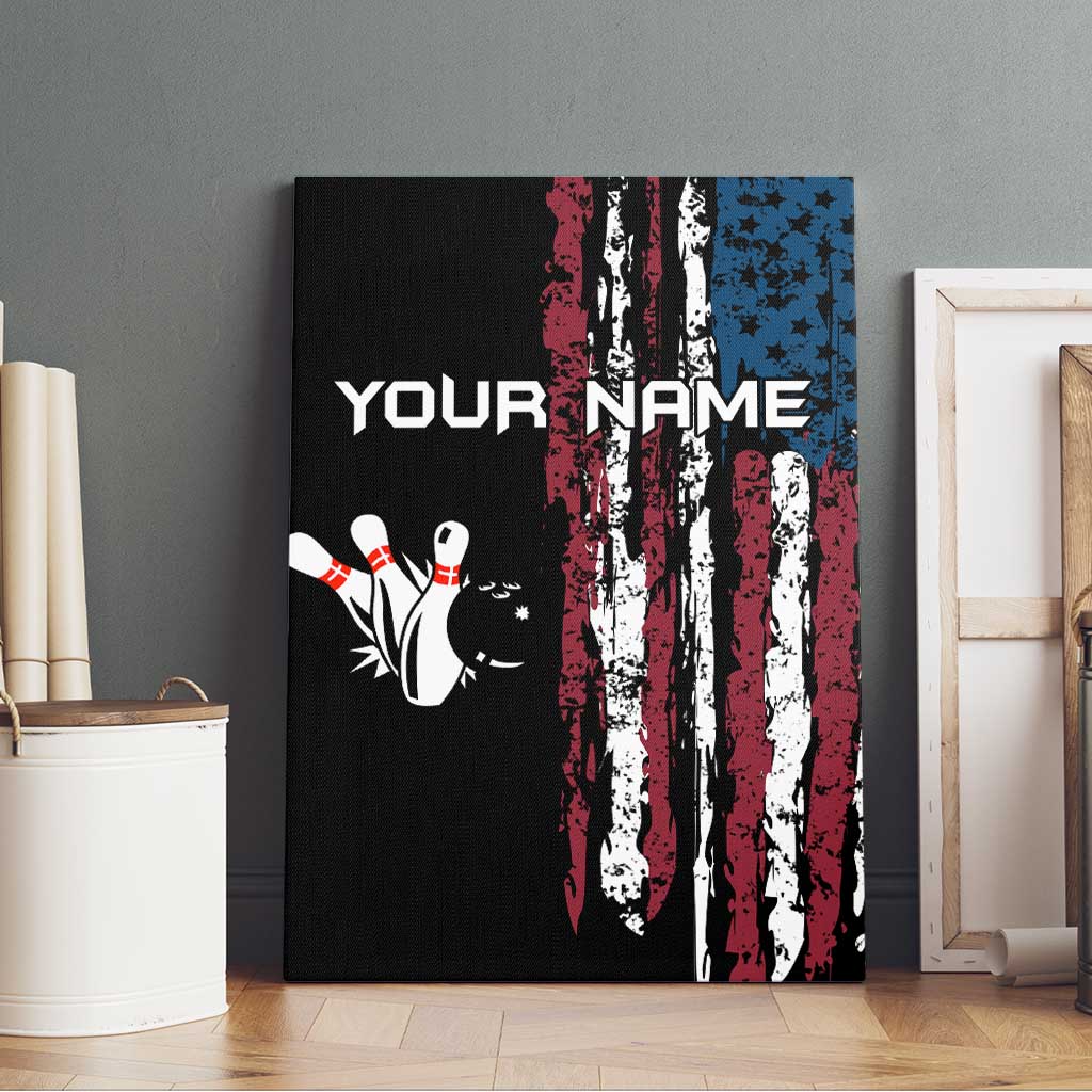 Distressed American Flag Canvas Wall Art with Bowling Pins and Ball Vertical Stripe Design - Wonder Print Shop