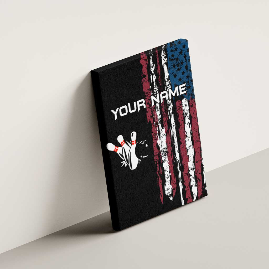 Distressed American Flag Canvas Wall Art with Bowling Pins and Ball Vertical Stripe Design - Wonder Print Shop
