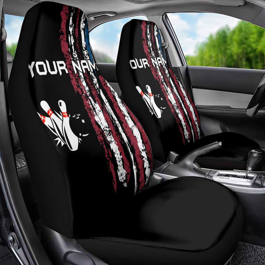 Distressed American Flag Car Seat Cover with Bowling Pins and Ball Vertical Stripe Design - Wonder Print Shop