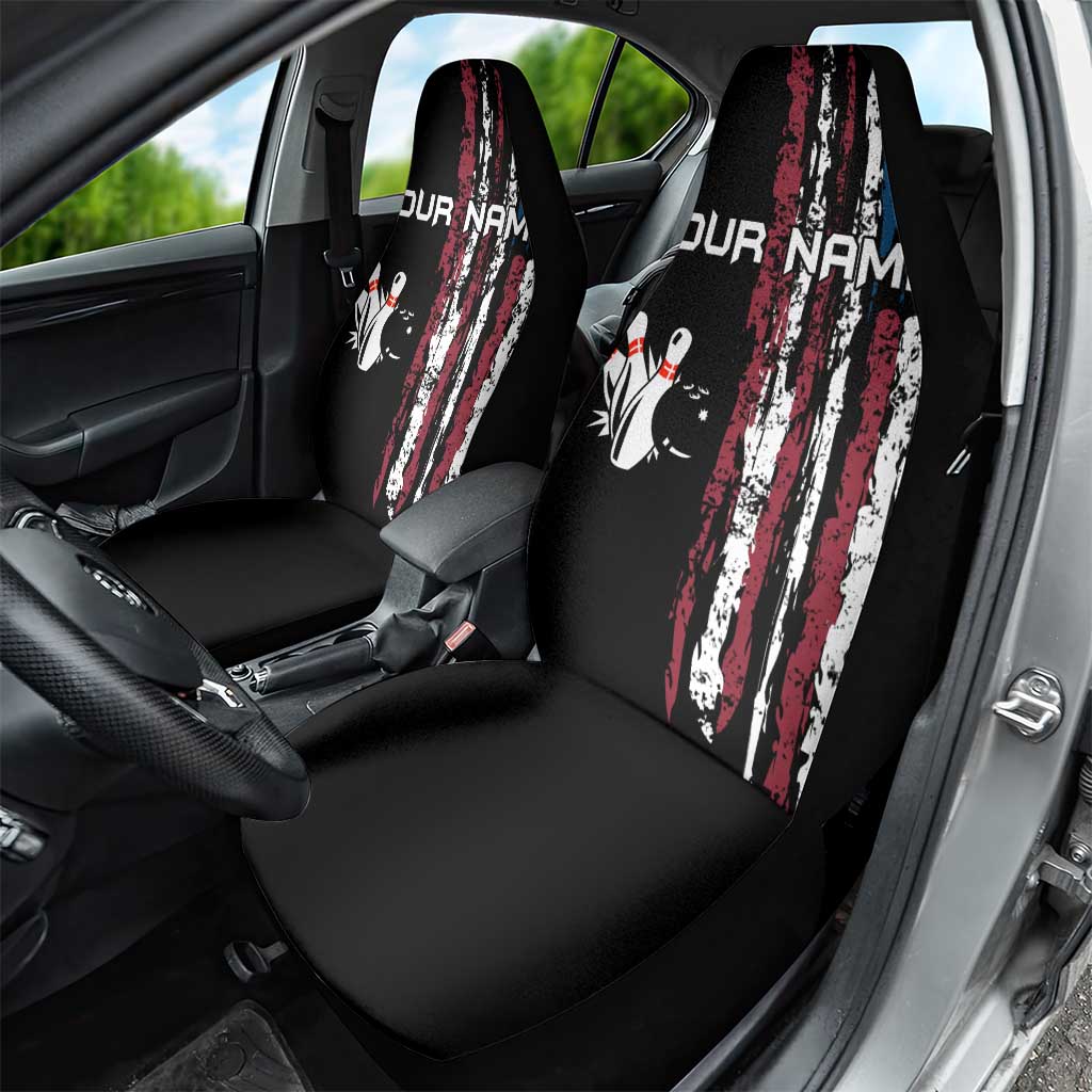 Distressed American Flag Car Seat Cover with Bowling Pins and Ball Vertical Stripe Design - Wonder Print Shop
