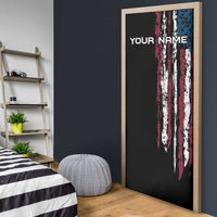 Distressed American Flag Door Cover with Bowling Pins and Ball Vertical Stripe Design - Wonder Print Shop