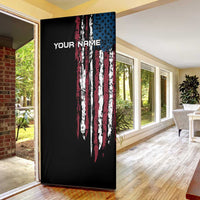 Distressed American Flag Door Cover with Bowling Pins and Ball Vertical Stripe Design - Wonder Print Shop