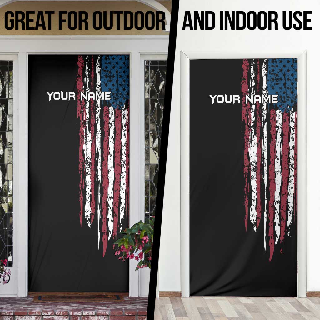 Distressed American Flag Door Cover with Bowling Pins and Ball Vertical Stripe Design - Wonder Print Shop