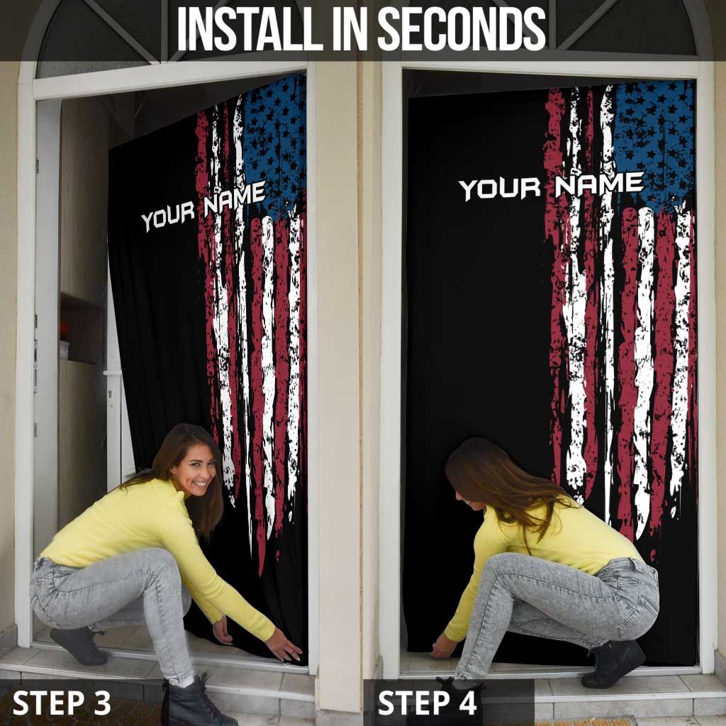 Distressed American Flag Door Cover with Bowling Pins and Ball Vertical Stripe Design - Wonder Print Shop
