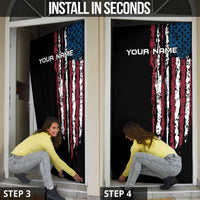 Distressed American Flag Door Cover with Bowling Pins and Ball Vertical Stripe Design - Wonder Print Shop