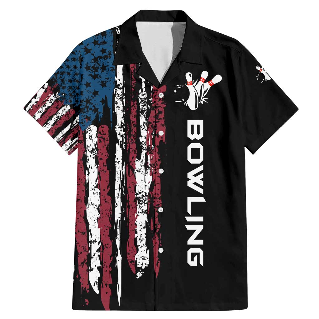 Distressed American Flag Family Matching Mermaid Dress and Hawaiian Shirt with Bowling Pins and Ball Vertical Stripe Design - Wonder Print Shop