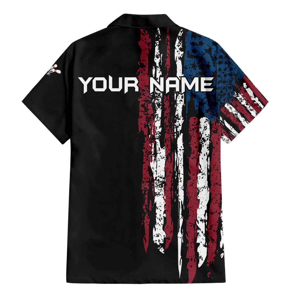 Distressed American Flag Family Matching Mermaid Dress and Hawaiian Shirt with Bowling Pins and Ball Vertical Stripe Design - Wonder Print Shop