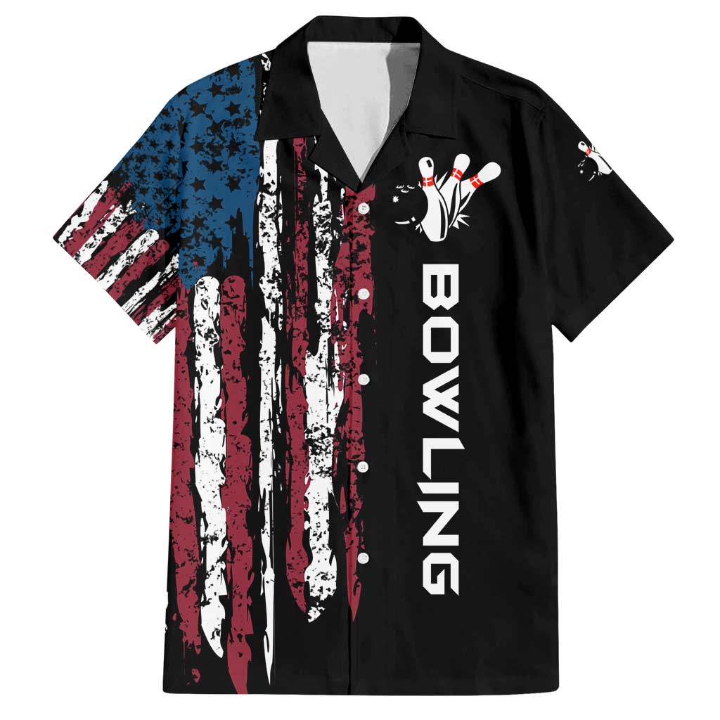 Distressed American Flag Family Matching Summer Maxi Dress and Hawaiian Shirt with Bowling Pins and Ball Vertical Stripe Design - Wonder Print Shop