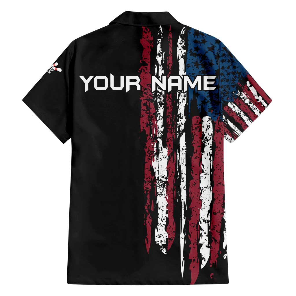 Distressed American Flag Family Matching Tank Maxi Dress and Hawaiian Shirt with Bowling Pins and Ball Vertical Stripe Design - Wonder Print Shop