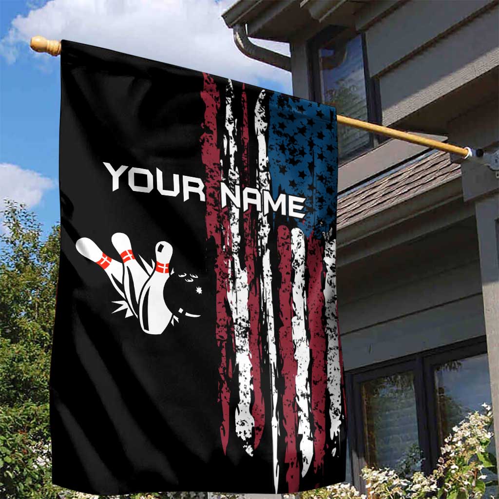 Distressed American Flag Garden Flag with Bowling Pins and Ball Vertical Stripe Design - Wonder Print Shop